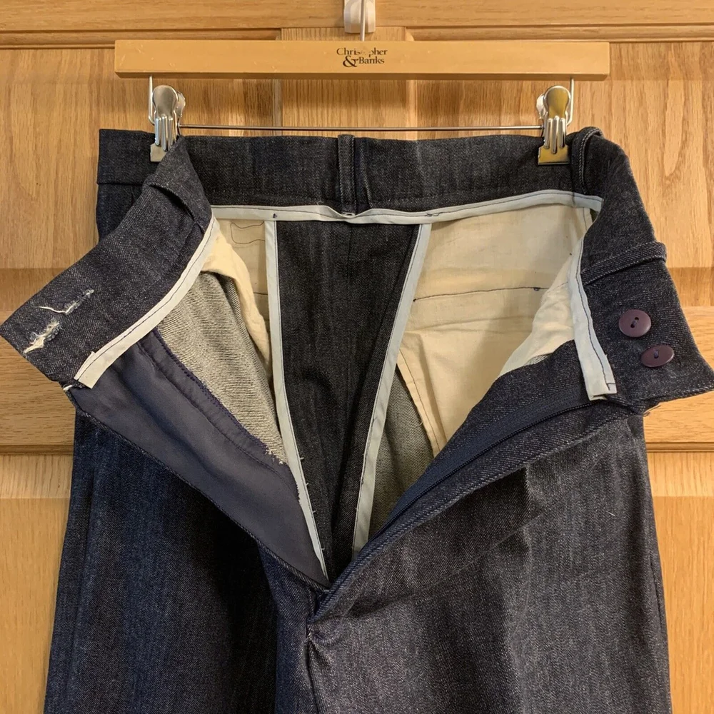 Vintage 70s Blue Denim Pearl Snap 2 PC Suit Set Sz L 1970s Jacket Pants Outfit